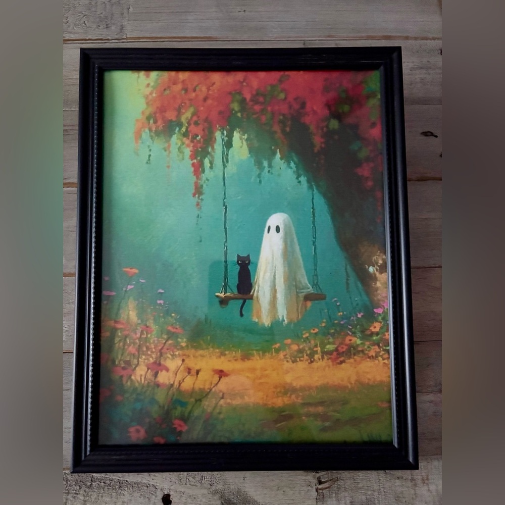 Framed Ghost and Cat Art Print